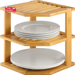 Plate Organizer for Cabinet - Bamboo Kitchen and Bathroom Organization - Ideal f