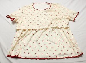 Shein Women's Cherry Print Nursing Detail Tee & Shorts PJ Set DM9 Beige Size XL