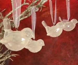 Bird Christmas Ornaments Set of 4, Acrylic Faceted Vintage