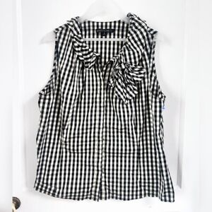Lafayette 148 Gingham Button Down Sleeveless Top With Bow Size 16