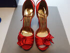women's high heels Red Satin ankle strap open toe bow trim on toe