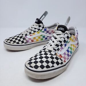 Vans Ward Low Girls' Skate Shoes Size 6 Youth Rainbow Check Sneakers EUC