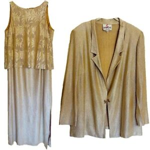 EN FRANCAIS by HUEY WALTZER Cocktail Dress & blazer Set, Gold Vintage Size 24