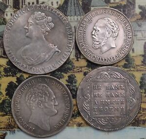 4  RUSSIAN IMPERIAL 1 ROUBLES COINS 1725, 1800, 1834, 1912  (11)