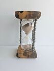 Vintage Burlap Wood Hourglass With Ornate 3-Column, 5-minute, Novelty Gift Decor