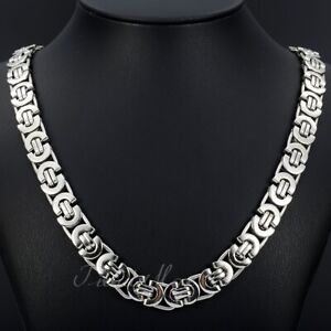 11mm Men's Silver Flat Byzantine Chain Necklace 316L Stainless Steel 18