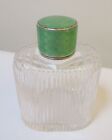 Antique Cut Glass Perfume Vanity Bottle Green Guilloche Silver
