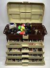 Vintage Plano Fishing Tackle Box Model 758 Loaded W/ Lures & Other Fishing Items