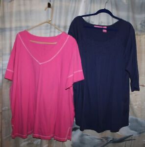 Lot of 2 Woman Within® Short Sleeve Stretch Pullover Blouses - 3X - Pink; Blue