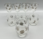MCM Libbey Silver Leaf Frosted Cordial Port Wine HandBlown Glasses 6 w/ Pitcher