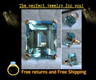 925 Sterling Silver Ring Aquamarine Vintage Jewelry Gemstone Big Size Women's :)