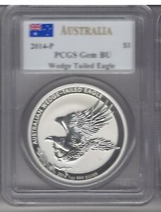 2014P Australia 1 oz silver Wedge Tailed Eagle Mercanti sig PCGS Gem BU