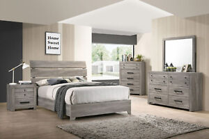 NEW Rustic Gray Queen King 5PC Platform Bedroom Set Modern Furniture B/D/M/N/C