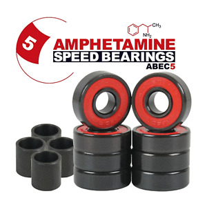 Amphetamine Skateboard Longboard Speed Bearings Set of 8 Pre-Lubricated Abec 5