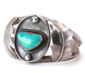 Splendid Sterling Silver Old Pawn Navajo Turquoise Cuff Bracelet