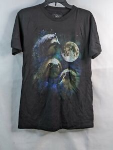 Galaxy Sloths Shirt Mens Medium Black Short Sleeve Crew Neck Pullover Cotton