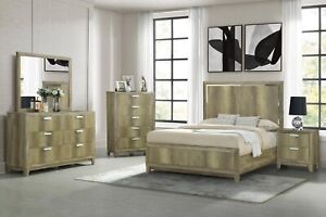 Modern 5pc Bedroom Furniture Set King Size Bed Nightstand Dresser Mirror Chest