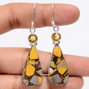 Spiny Copper Bumble Bee Jasper Citrine Fashion 925 Silver Earrings 2.1