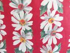 Gorgeous Vintage Daisies on Red Cotton Barkcloth Pattern Fabric Yardage NVR Used