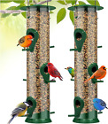 2 Pack, 14 Inches Tube Bird Feeders for Outdoors Hanging, 6 Feeding Ports, Hard