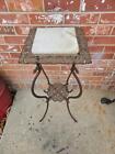 Vintage Wrought Iron Plant Fern Stand Marble Top Table Dragon Snake Legs