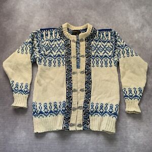 Vintage Devold Pure Wool Cardigan Sweater Size Mens L Norway Patterned Cable