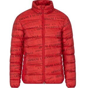 NWT : A|X ARMANI EXCHANGE Mens Logo Print Quilted Puffer Jacket : RED : S - XXL