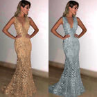 Maxi Dress Ball Sparkly Bling Gown Prom Party Sequins Evening V Neck Long Womens