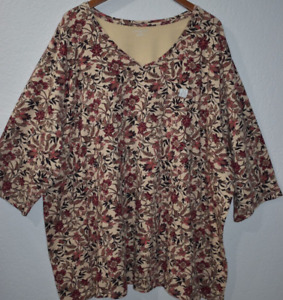 Catherines Cotton Stretch Tunic Top V-Neck 3/4 Sleeve Pullover Size 4X 30/32W