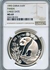 China 1993 Silver 10 Yuan Panda, 1 ounce, Graded by NGC MS-69  -  Large Date