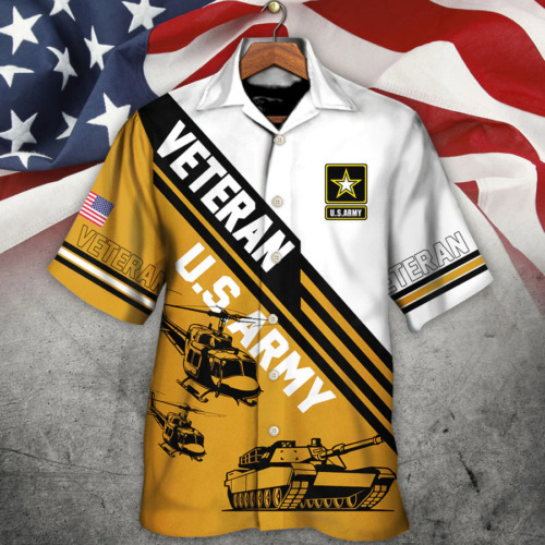 US Army Hawaiian Shirt Veteran Hawaiian Shorts US Flag 3D Hawaiian Summer Set