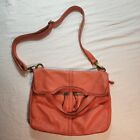 Fossil Large Erin Women's Foldover Leather Crossbody Tote Bag Coral/Salmon