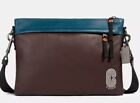 Coach Edge Calf Leather Messenger Bag Oxblood Color & Aegean Blue #89916