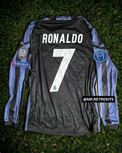 Cristiano Ronaldo 7 Real Madrid 2016/17 Long Sleeve Third Black UCL Retro Jersey