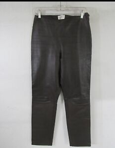 Hugo Buscati Collection 100% Brown Leather Pants (Womens Size 10 Tall) Black