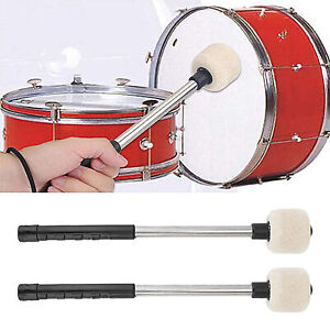 2pcs Bass Drum Beaters Pair Mallets With Felt Head Stainless Steel Stick