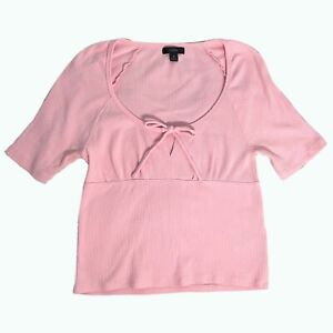 J Crew Top Womens Medium Pink Tie Front Vintage Rib T Shirt Milkmaid