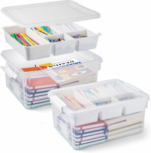 2 PACK 17 QT Plastic Storage Box with Removable Tray