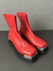 Jeffrey Campbell Devout Red Leather Boots Square Toe Size 7