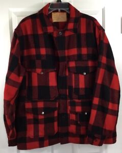 Vintage FILSON MACKINAW CRUISER Jacket Men’s XL Red Black Plaid Virgin Wool Coat