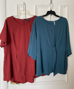 Lot of 2 Blouses Lane Bryant Grayson Threads Size 3X 20 Red Green