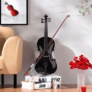 Black 4/4 Full Size Acoustic Violin With Case, Bow & Rosin, Beginner Fiddle