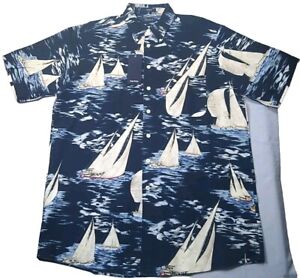 VTG NWT Nautica Men's Nautical 401 Navy Large Tall button up Short sleeve shirt