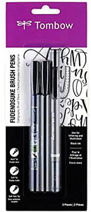 Tombow 62039 Fudenosuke Brush Pens, 3-Pack. Soft, Hard, and Twin Tip Markers New