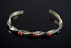 Elegant Vintage Navajo Sterling Silver & Red Coral Cuff Bracelet Size 7, 8.3g