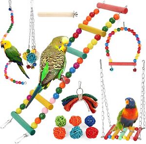 15pc Bird Swing Chewing Toys Hammock Bell Cockatiels Conures Finches Budgie Toys