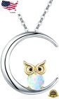 Opal Owl Necklace 925 Silver Plated Crescent Moon Pendant Jewelry Simulated