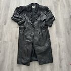 Vintage Gianni Black Leather Trench Coat Textured Women Size Large Single Button