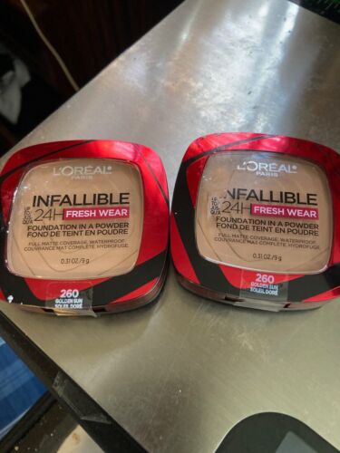 2 L'Oreal Infallible UP TO 24H FRSH Wear Foundation Powder 0.31oz. 260 GOLDN SUN