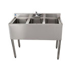 Commercial Stainless Steel Three Compartment Bar Sink  - 36
